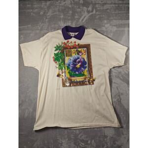 Vintage 90s Delta Pansy Crossroads Seed Co Graphic Polo T-Shirt XXL Made in USA